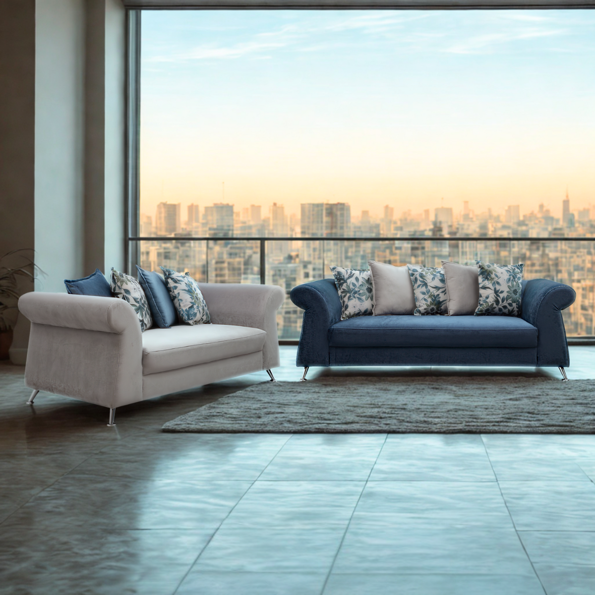 Sala Versage Sofá y Love Seat Gris con Turquesa