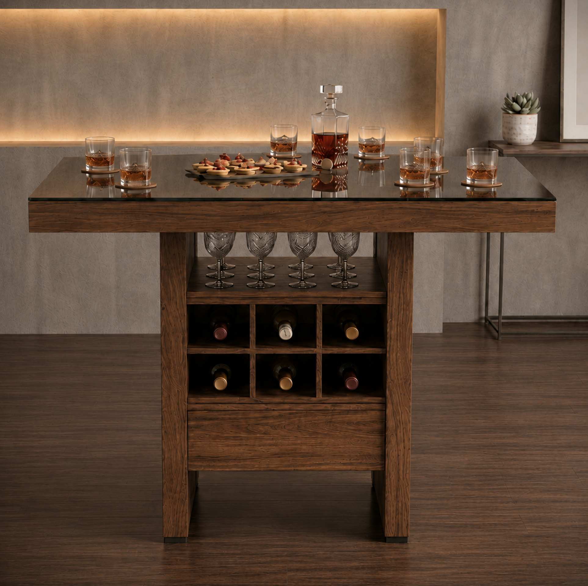 Mesa Alta Taipei con acabado en Nogal