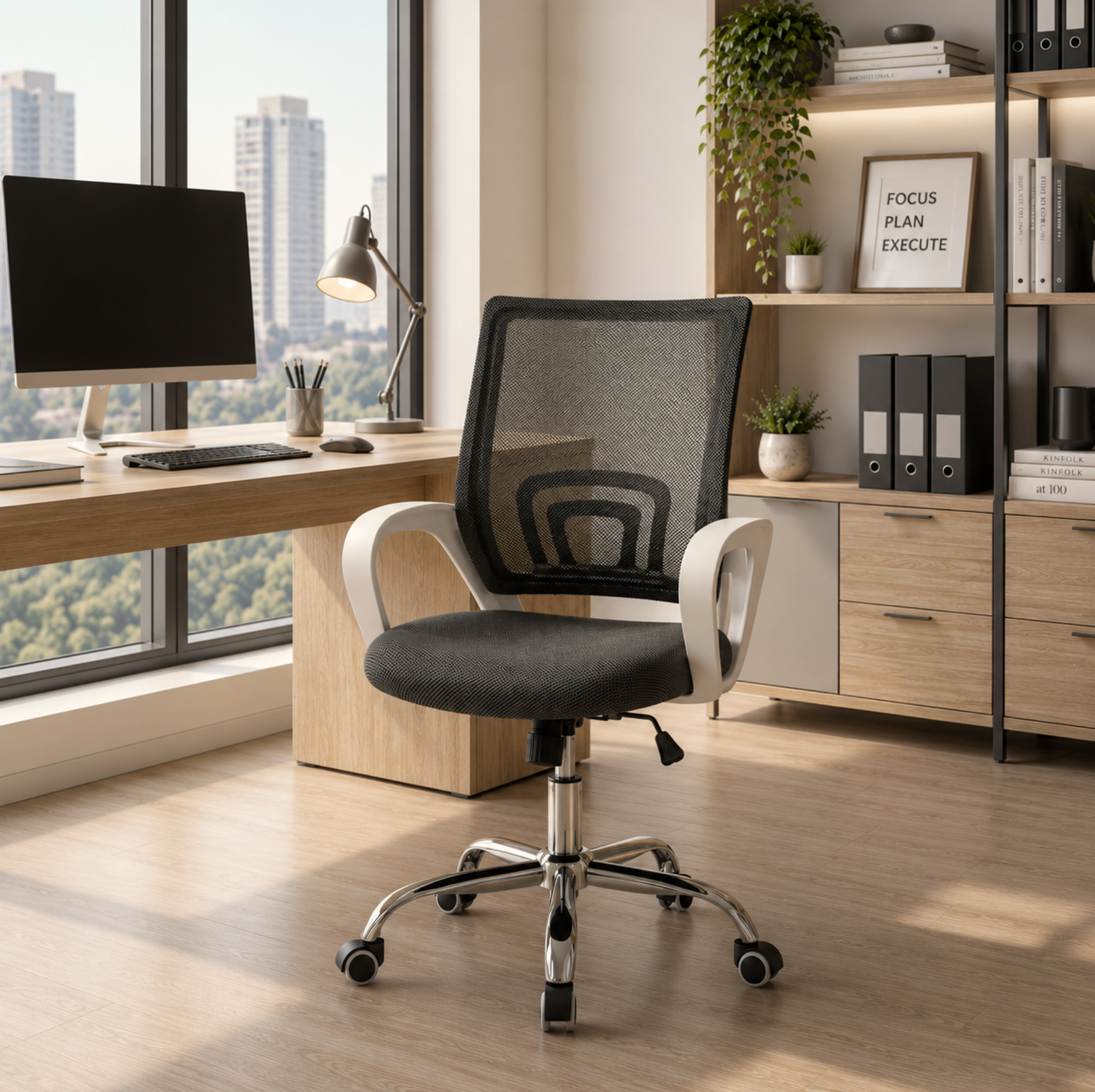 Silla de oficina Jeff color Gris/Blanca Pata Cromada