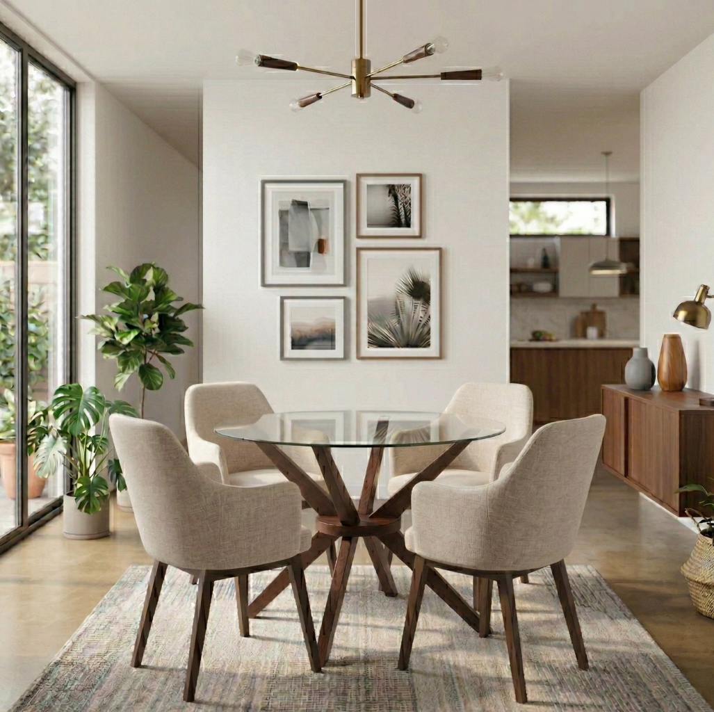 Paquete Mesa Comedor Kuala Redonda / Pata Merlot + 4 Sillas Ontario Beige