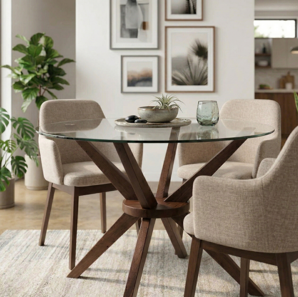 Paquete Mesa Comedor Kuala Redonda / Pata Merlot + 4 Sillas Ontario Beige