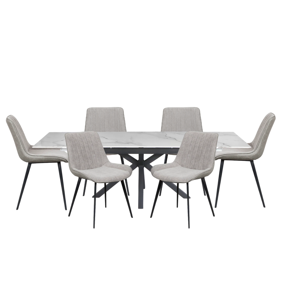 Paquete Mesa Comedor Amalfi white + 6 Sillas Nala Gris