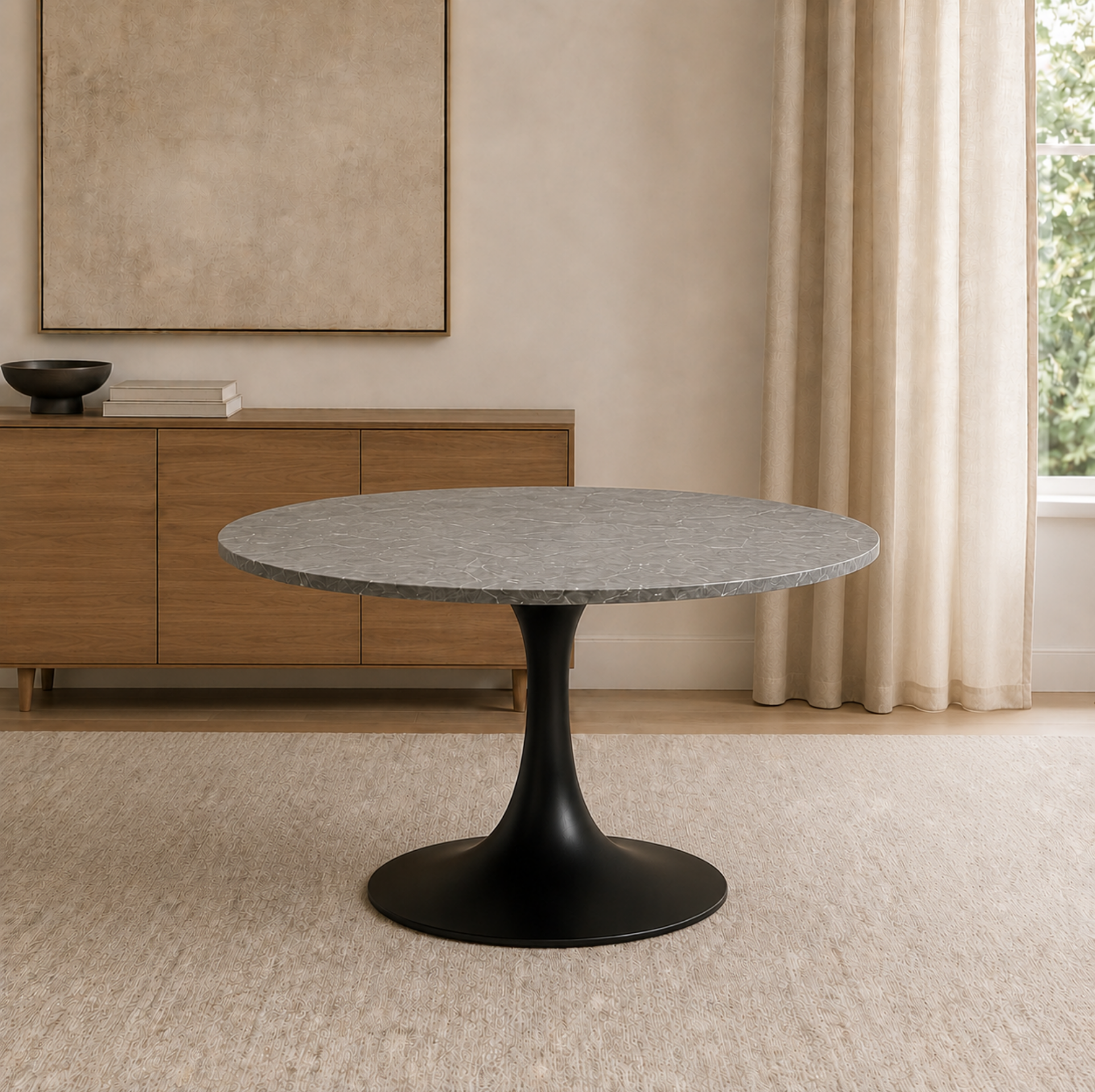 Mesa Redonda Armani 80D – Piedra Sinterizada y Base Metálica Premium
