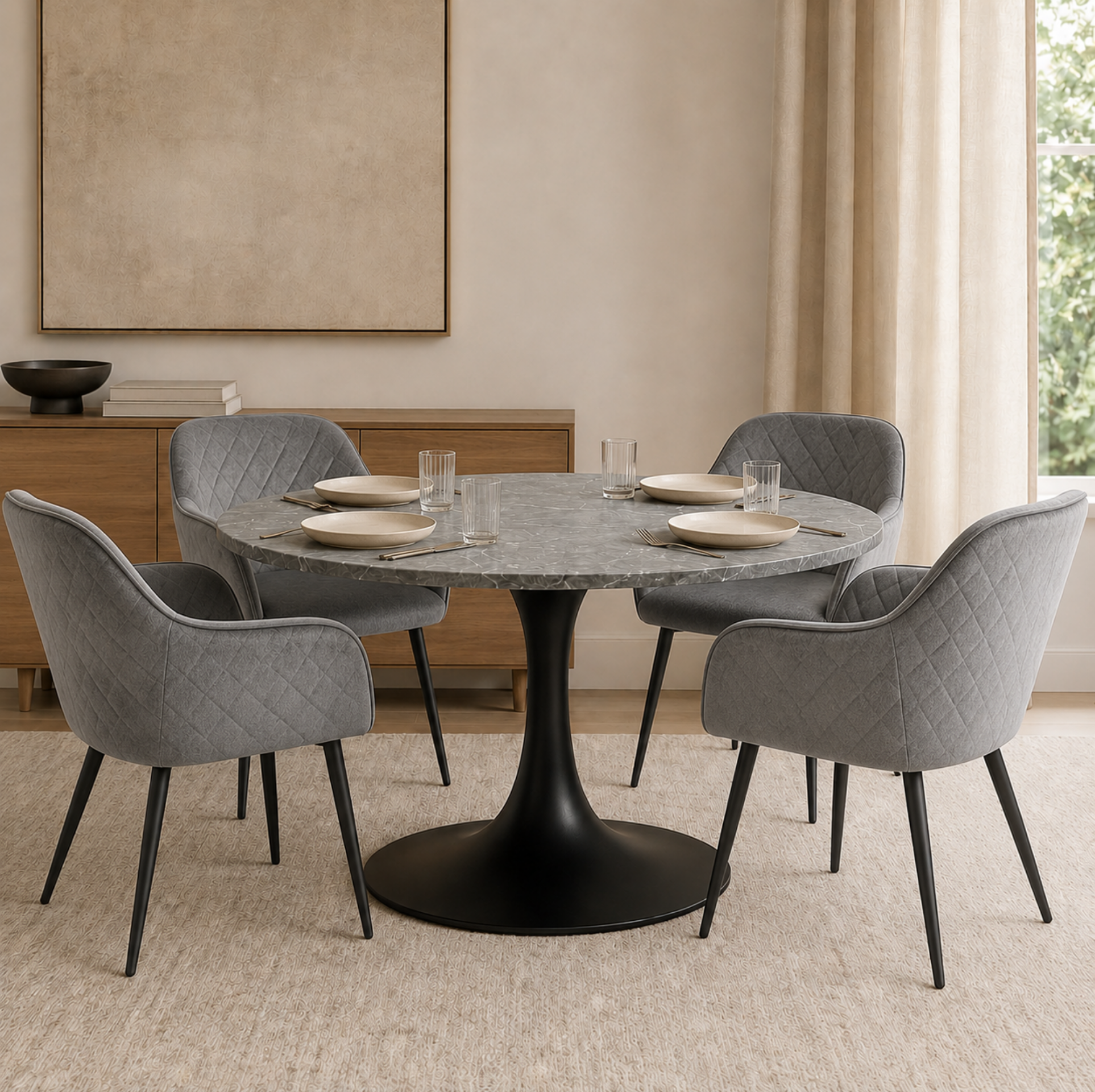 Mesa Redonda Armani 80D – Piedra Sinterizada y Base Metálica Premium