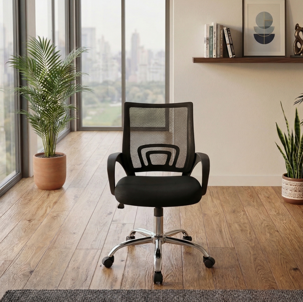 Silla de oficina Jeff Negra con pata cromada