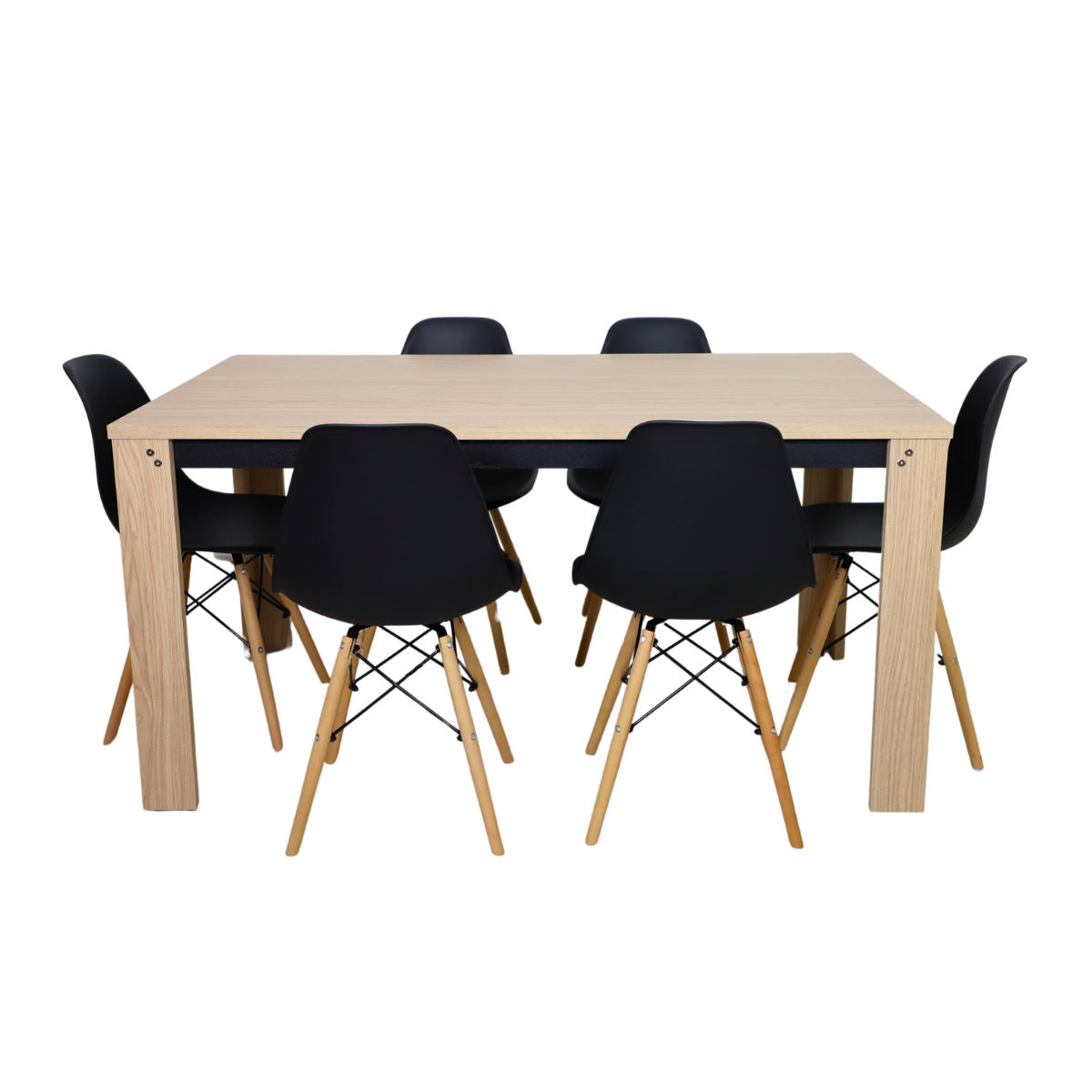 Paquete de Mesa Comedor Lana Nogal Claro + 6 sillas Croswod estilo Eames