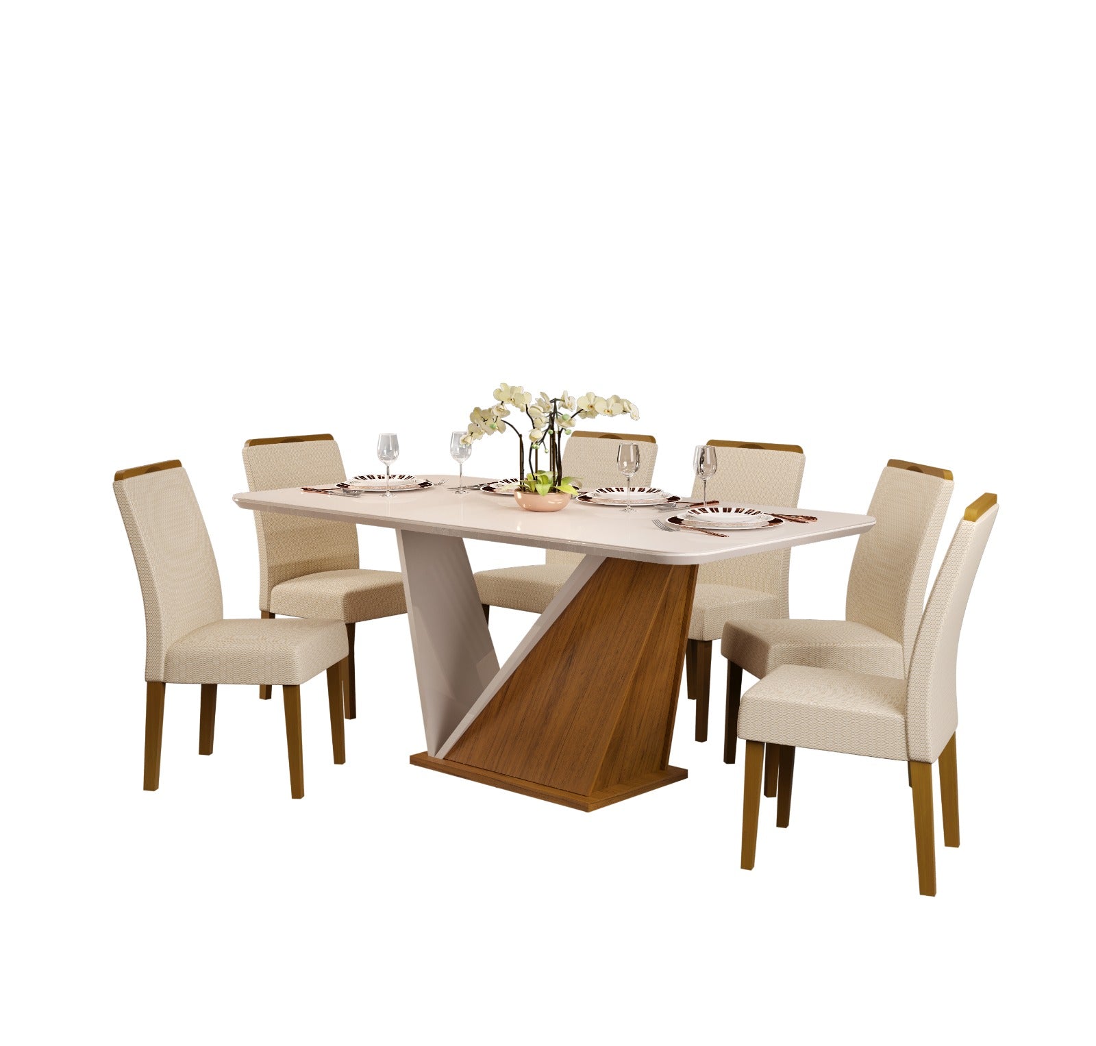 Paquete de Mesa Comedor Forme + 6 Sillas Diana Madeira Lino Nieve